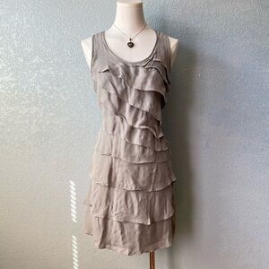 INC International Concepts 100% Silk Tiered Ruffle Dress Taupe Y2K Style Size 6